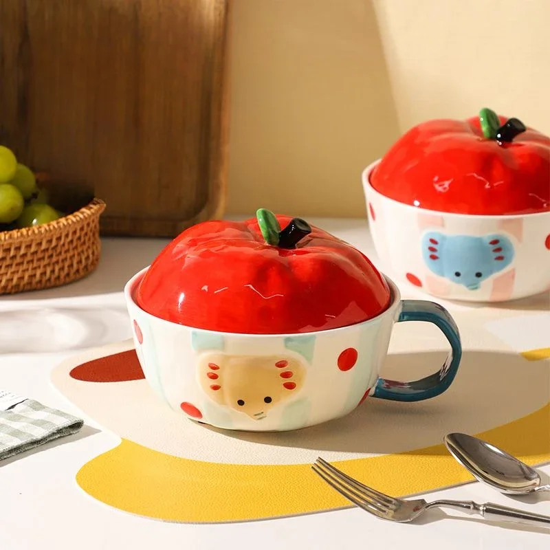 

Керамическая миска для лапши быстрого приготовления со слоном, миска для риса в столовой, персональная крышка, милая мультяшная студенческая миска для общежития, посуда для микроволновой печи с лапшой