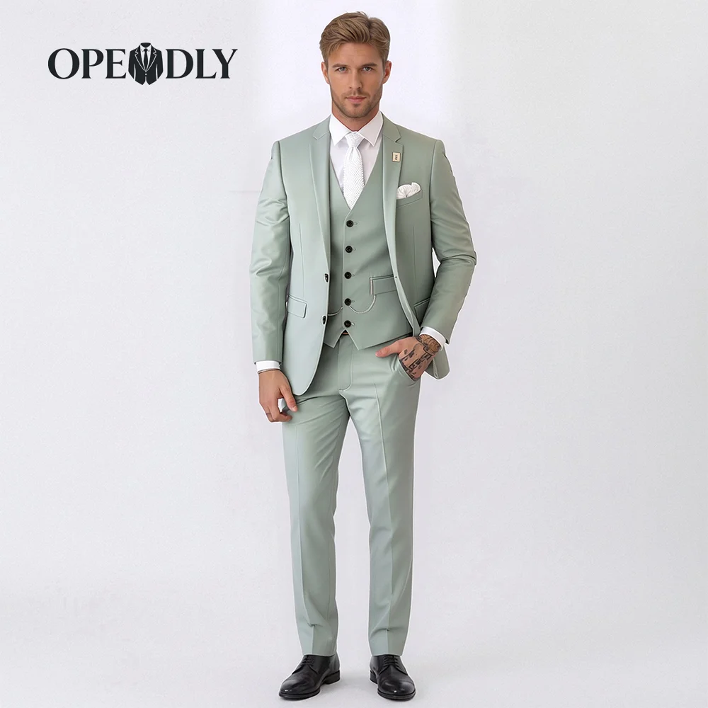 

OPEODLY Men's Slim Fit 3 Piece Tuxedo Suit One Button Blazer Jacket Vest Pants Set for Formal Wedding And Business Occasions