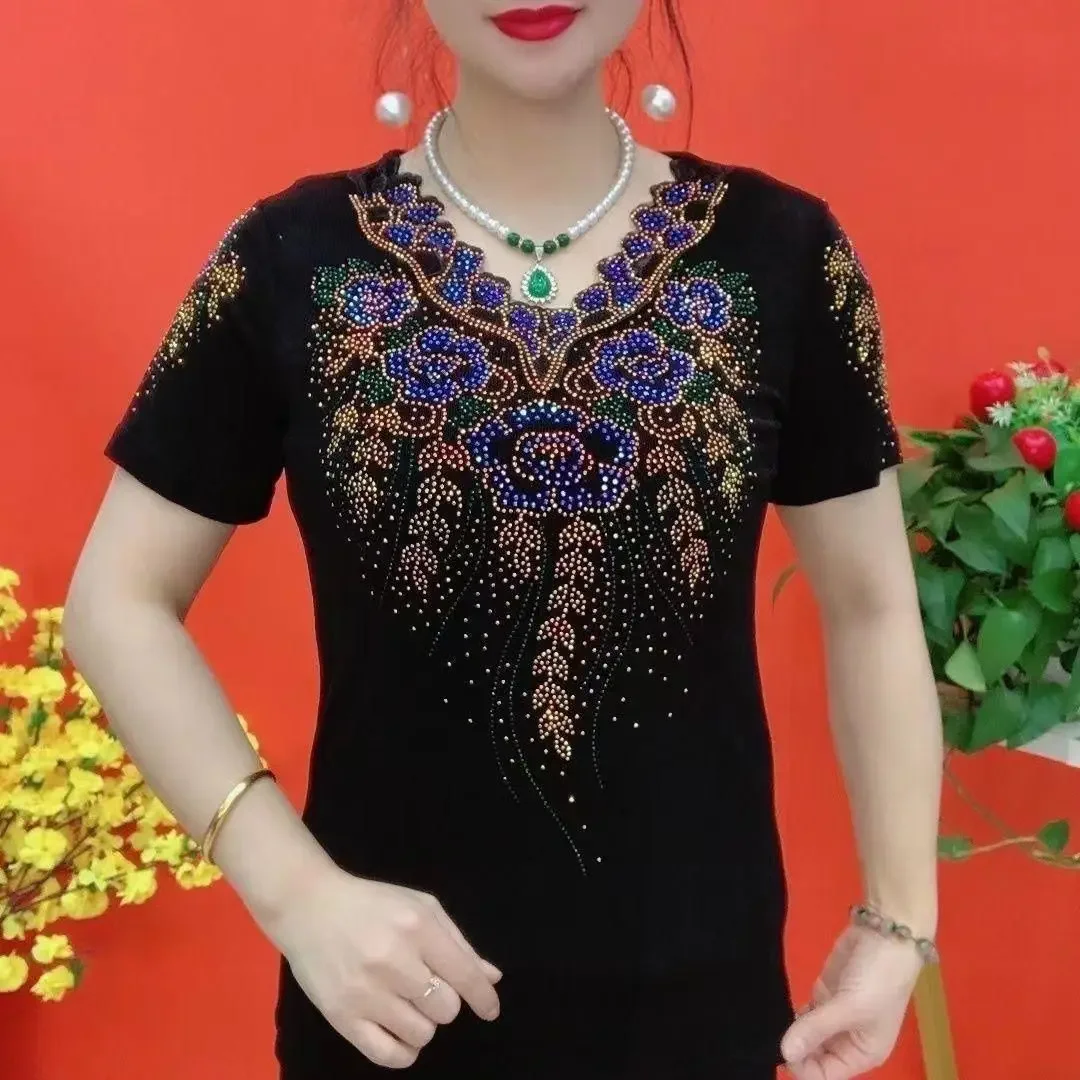 

Wave V-neck Fashion Short-sleeved T-Shirts Slim Base Shirt Slim-fit Versatile Style Tops