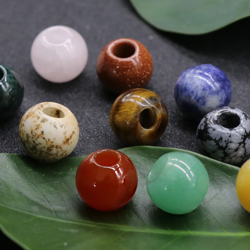 5pcs 14mm Large Hole Beads Natural Semi-precious Stone Loose Beads Hole Size 5mm  Round Shape Beads For Jewelry Making Necklace