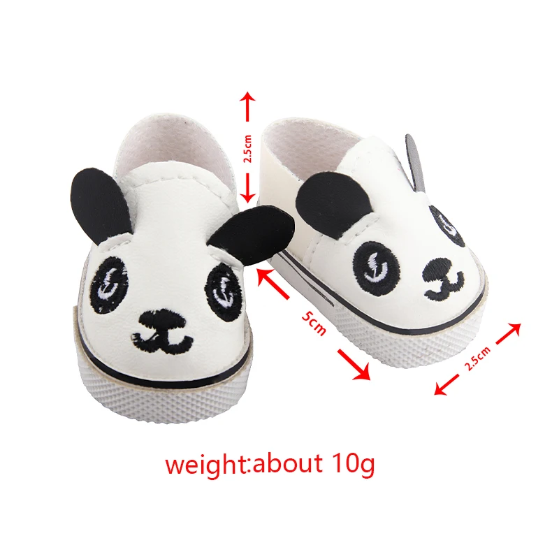 Cute 5cm Panda Pu-leather Doll Shoes For 14-inch American Dolls Mini Embroidery Shoes For 30-35cm Baby Newborn,Nancy,lise Dolls
