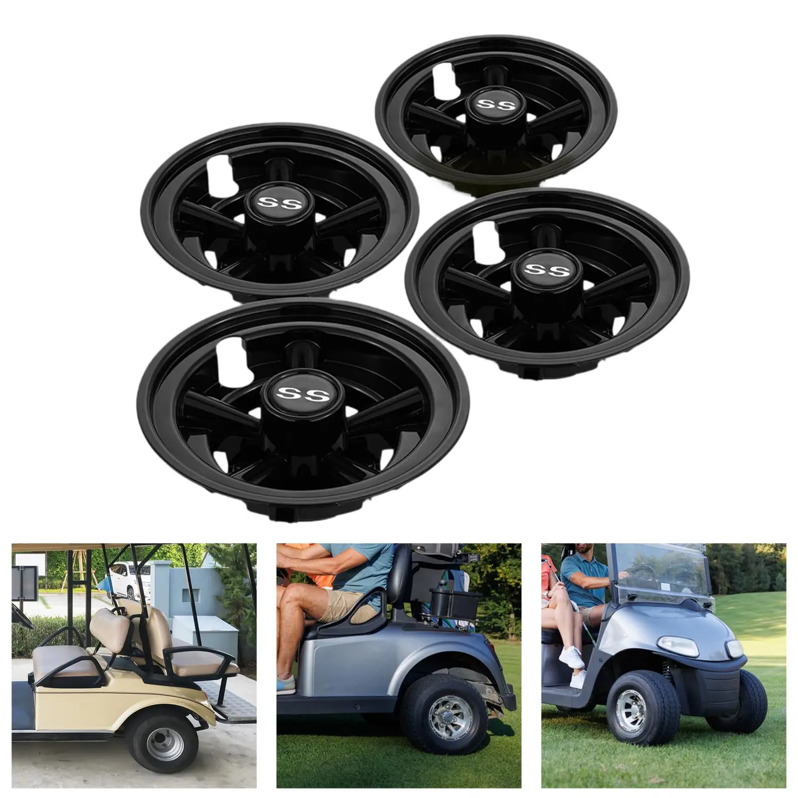 

4Pcs Golf Cart Hub Caps 8 Inches Wheel Covers Black Easy to Remove Golf Cart Parts Protector Rim Compact Golf Buggy Wheel Trims