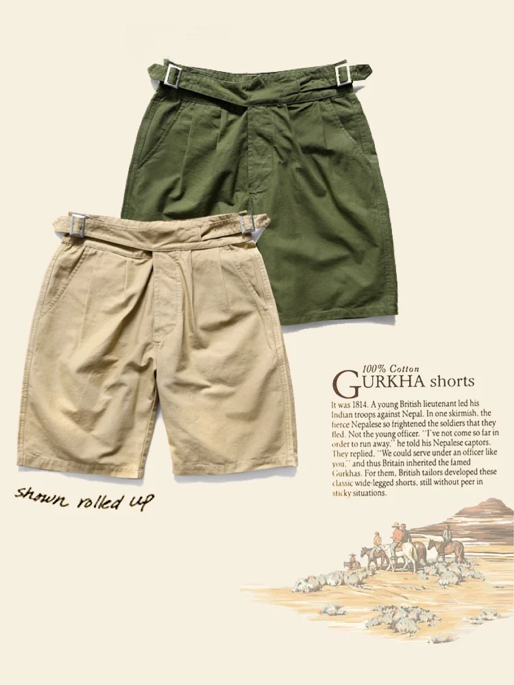 

High Waist Loose Fit Bermuda orts Gurkha Workwear Briti Sle Side Bule Casual Pants Summer American Leisure