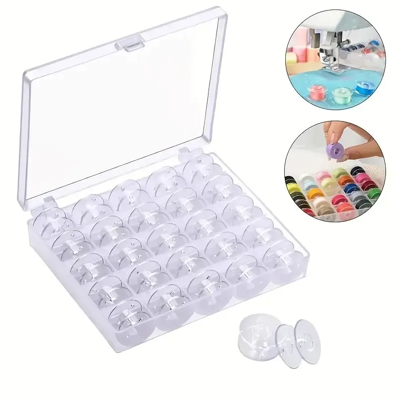 25/36pcs Transparent Plastic Bobbins with Organizer Box - Sewing Machine Thread Winder for Sewing and Embroidery, Sewing Supplie