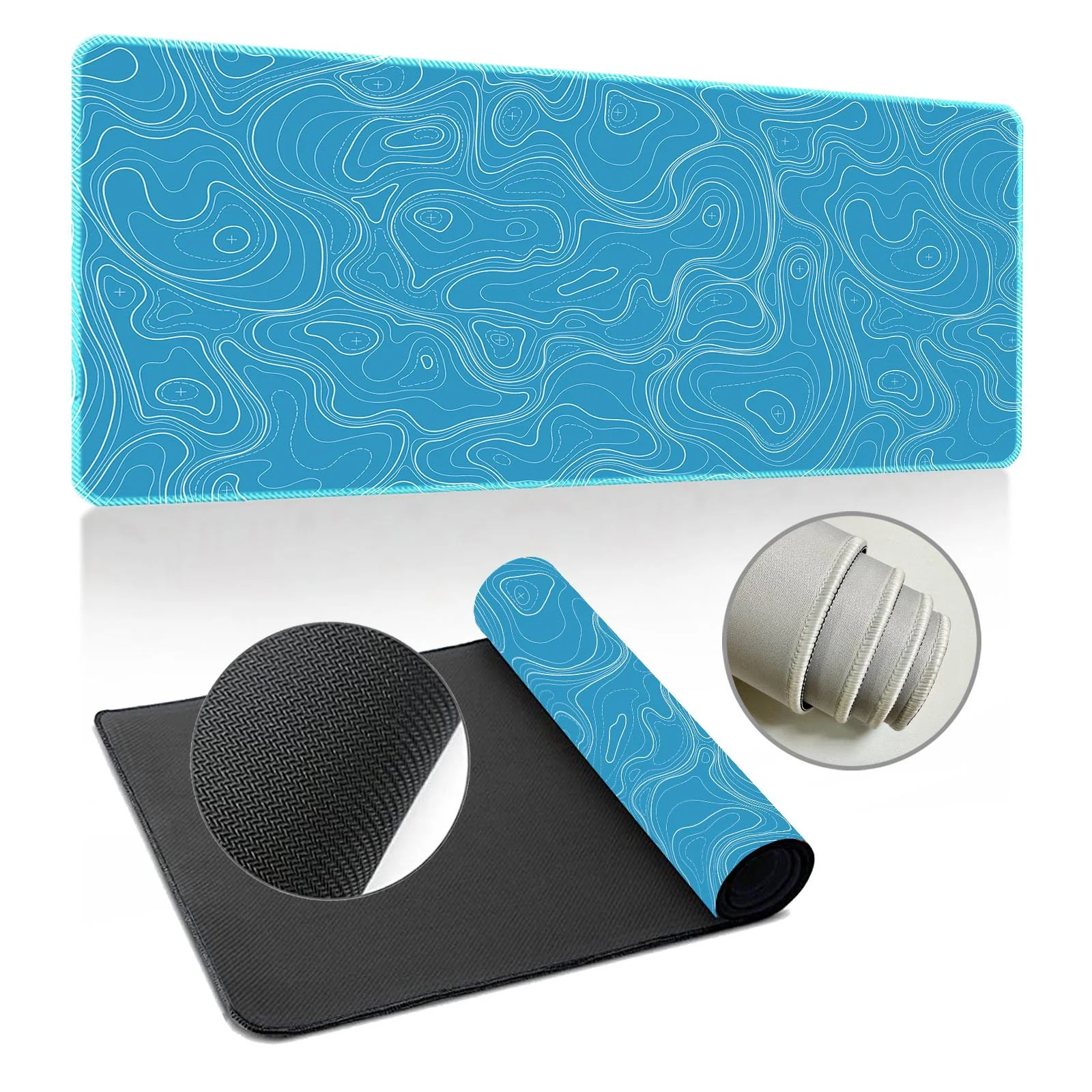 Topographic Map Large Mouse Pad Non-Slip Desk Mat Waterproof Keyboard Mat Contour Line Pad Gaming Office Decor