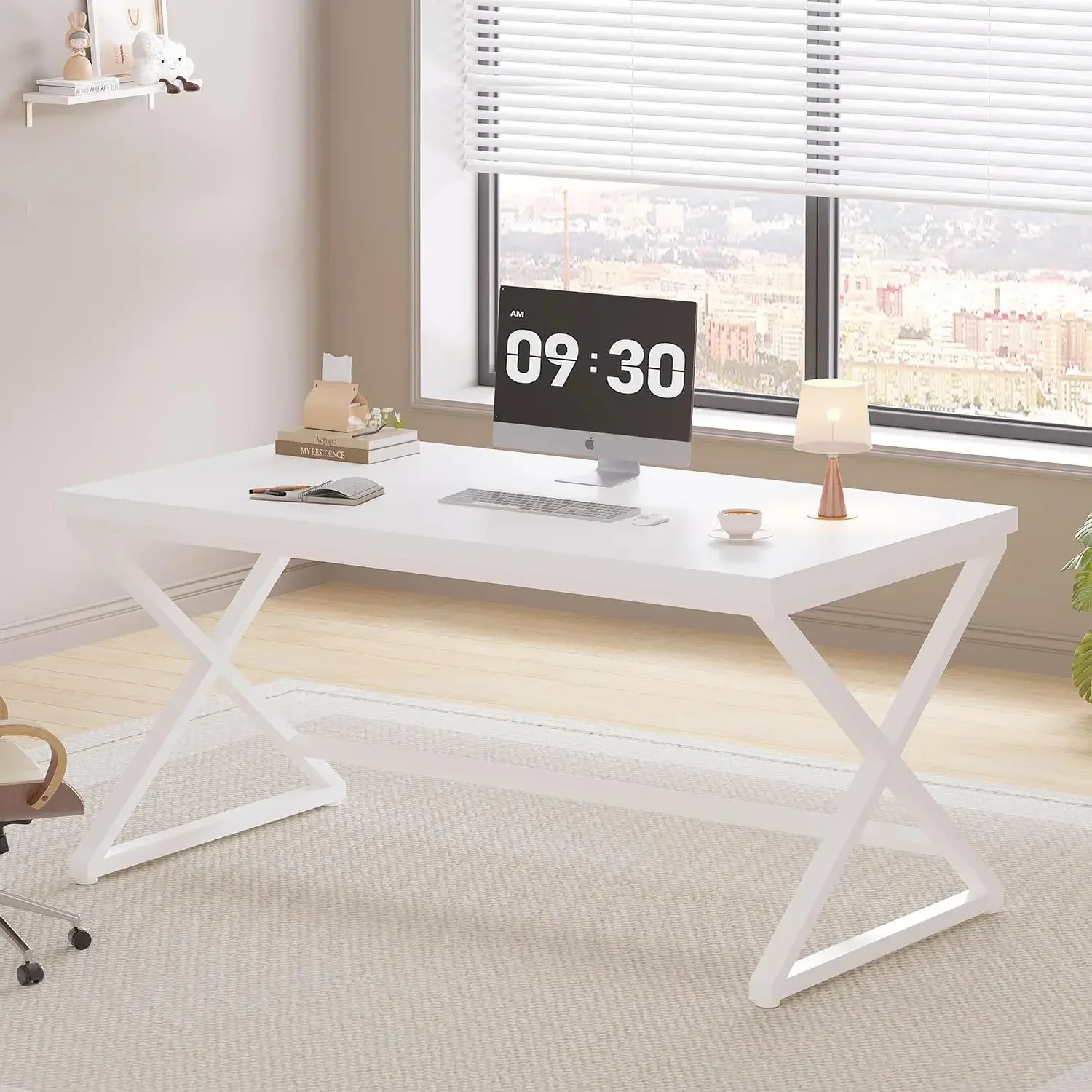 [سعر مخفض، حار بيع! ]مكتب كمبيوتر أبيض، مكتب مكتب منزلي حديث لكتابة دراسة العمل، ألعاب كمبيوتر معدني خشبي بسيط