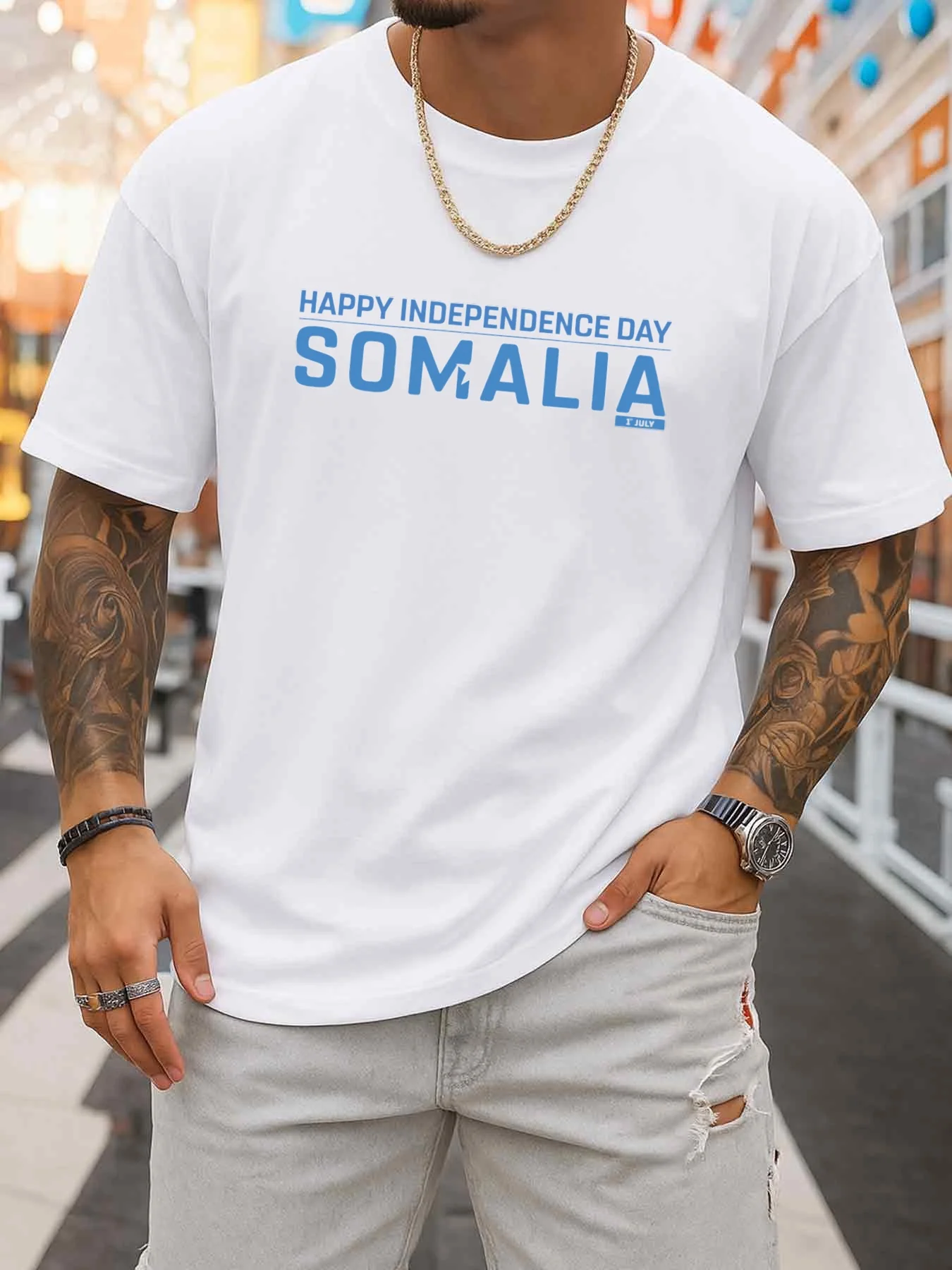 Somalia Independence Day Men's White T-Shirt, Ideal for Summer and Spring 2026. It's Light and Refreshing, Perfect for Sports and Leisurely Outings. Fashionable.
