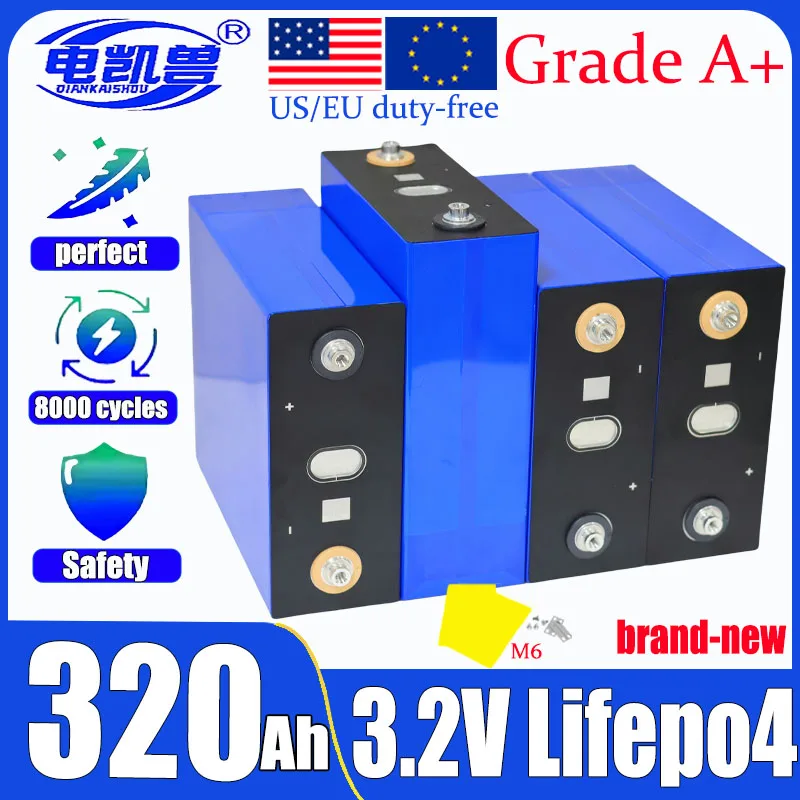 

8000 cycles 3.2V 320AH Lifepo4 Rechargeable Battery Grade A DIY12V 24V 48V RV EV Boat Golf solar energy camping duty-free