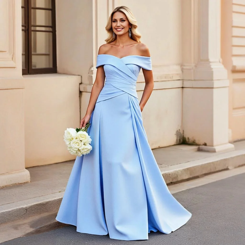 

Customized Baby Blue Formal Evening Dresses 2026 Off the Shoulder Bridesmaid Dress Long Criss-Cross A Line Women's Party Gowns