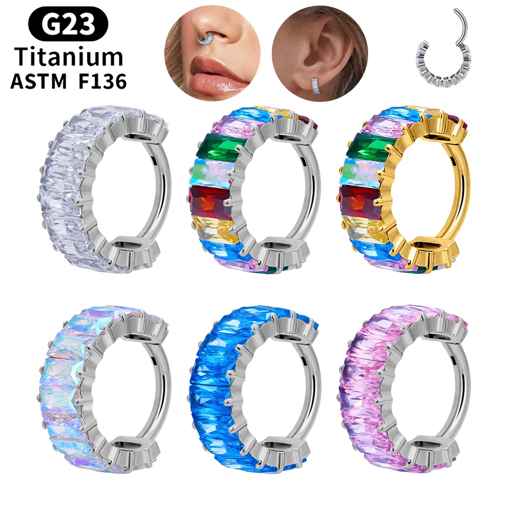 

G23 ASTM F136 Titanium Nose PIERC Septum Hoop Earring Lobe Tragus Helix Cartilage Piercing CZ Paved Side Ring Women Body Jewelry