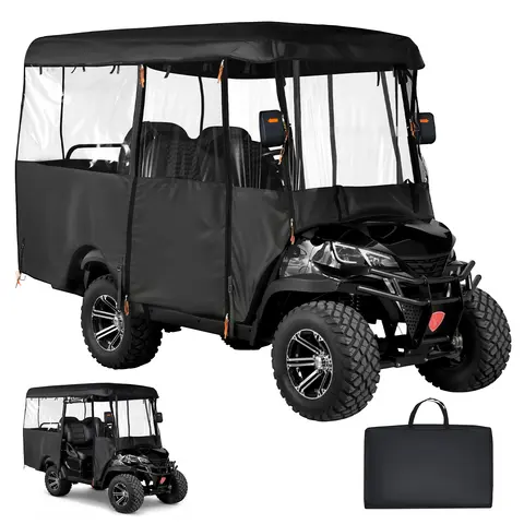 SucceBuy Golf Cart Cover Visible Full-Enclosure 2+2/4 Passenger Golf Cart Fits Most Carts Club Car Yamaha EZGO Honda PVC Coating