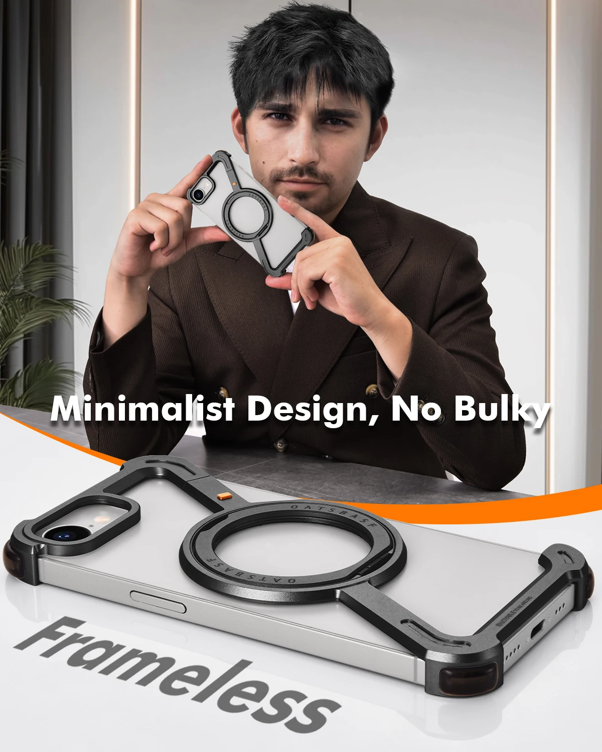 Eary Z Shape Phone Case For Iphone 16 E With 360 Rotating Adjustable Magnetic Ring Stand Frameless Shockproof Protector Shells