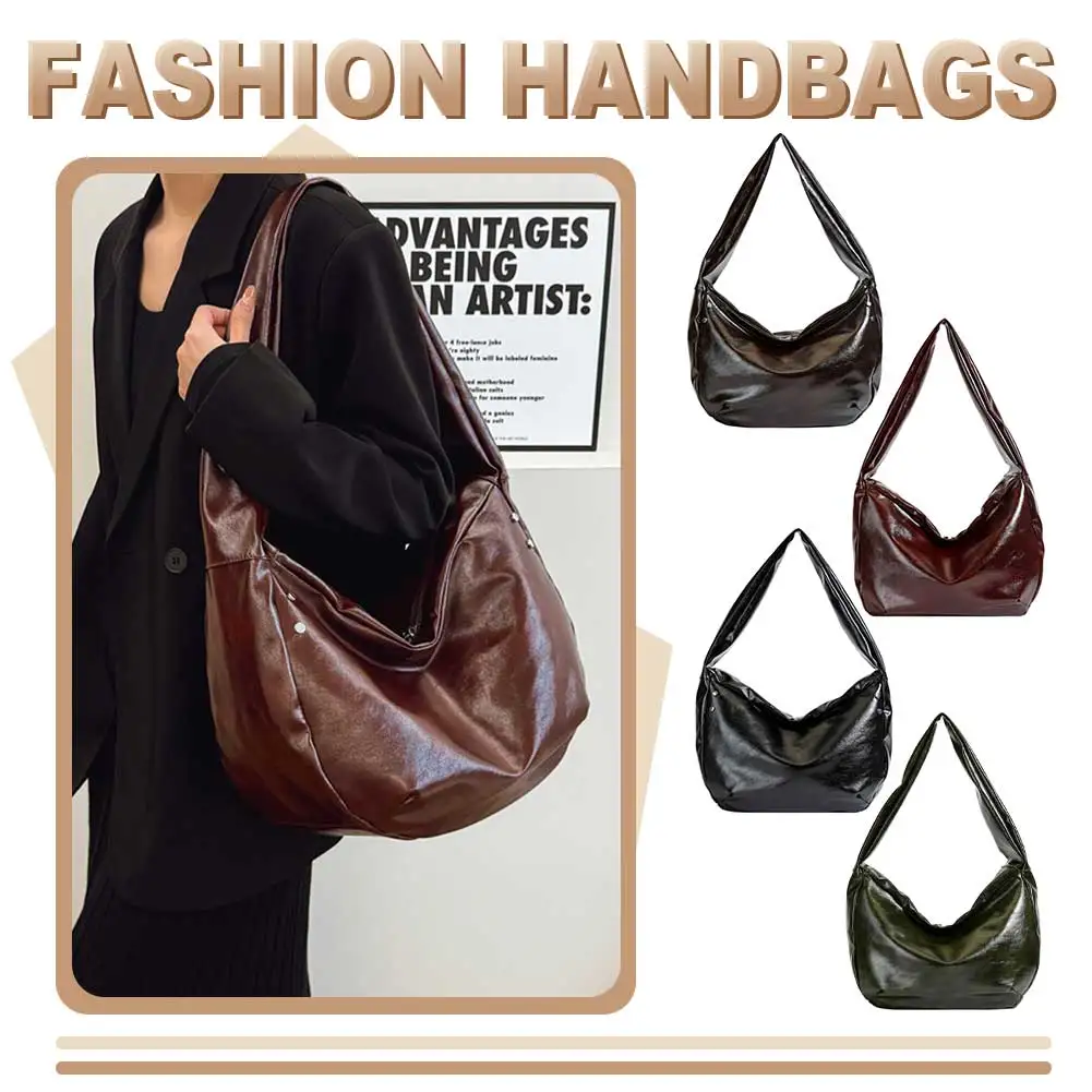 

Woman Retro Rivet Shoulder Bag PU Leather Trendy Underarm Bag Large Capacity Vintage Casual Handbag Female Travel Bag