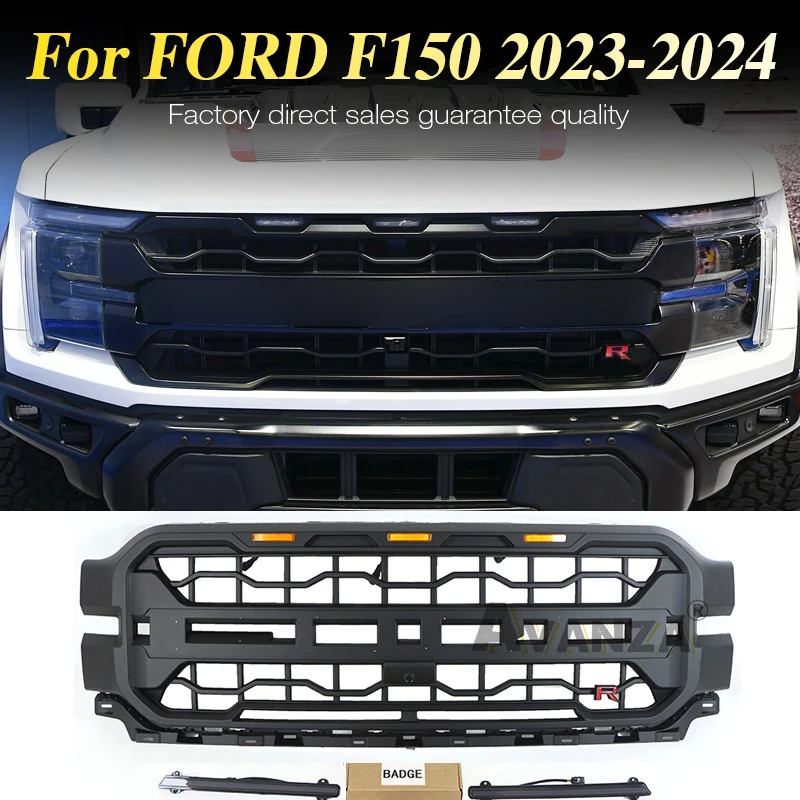 

Auto Parts Front Grille W/Light Fits For 2024-2025 Ford F150 Lariat king/Ranch/Platinum Upper Radiator Grill