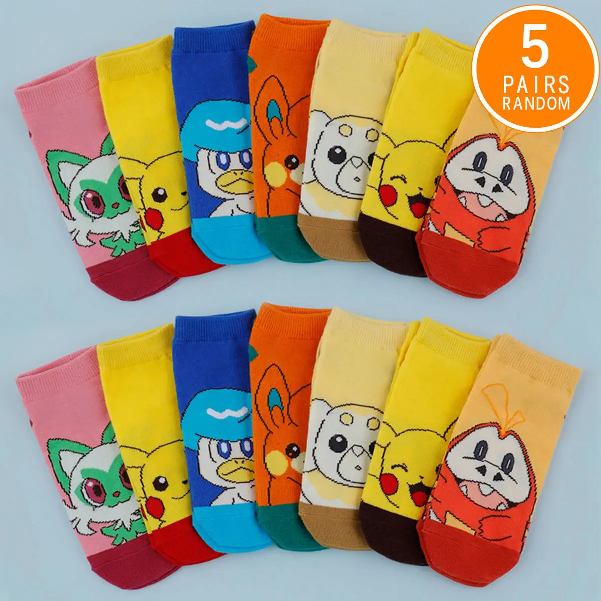 

5 Pairs Four Seasons Women's Fashion Cartoon Anime Pok é mon Versatile Sweet and Cute Pikachu Casual Breathable Straight Socks