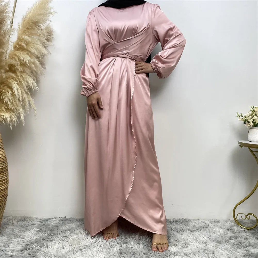 

Eid Ramadan Muslim Women Maxi Dress Satin Abaya Dubai Turkey Kaftan Islamic Clothing Arabic Robe Middle East Abayas Caftan Gown