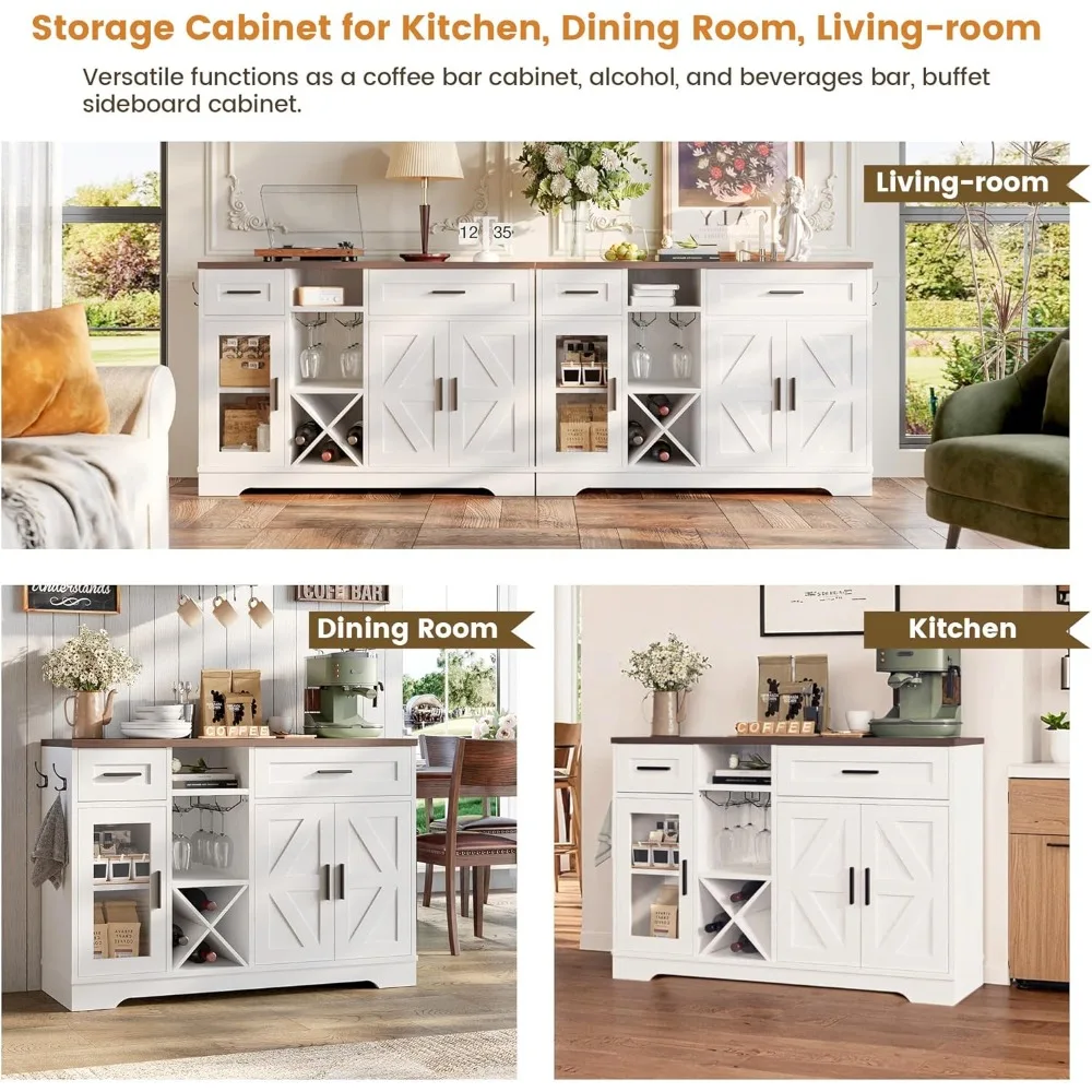 خزانة مشروبات القهوة، خزانة بار القهوة في المزرعة مقاس 47.3 بوصة مع حاملات زجاجية، خزانة بار النبيذ مع درجين، رفوف للمشروبات الخمور #5