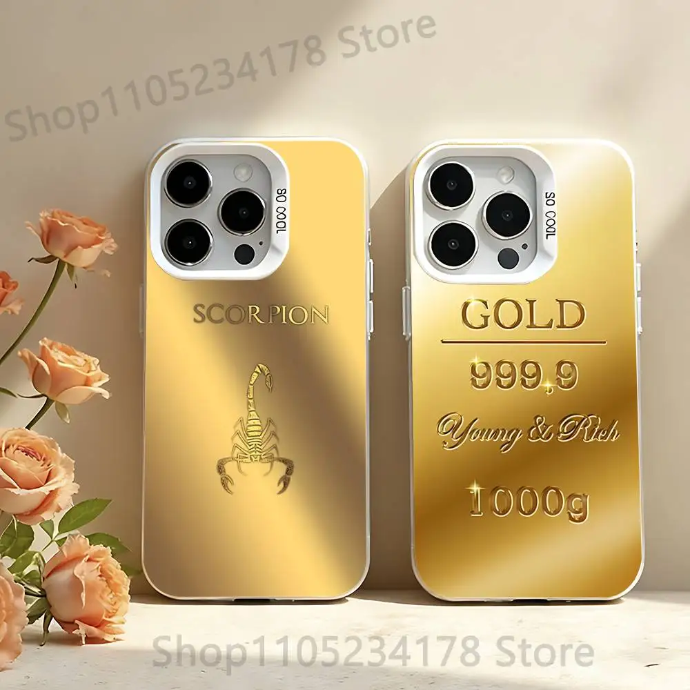 

Case For iPhone 12,16,17,14,13,15,11,Pro,XS,Max,Plus,Mini,SE4,E Glittering Yellow Gold Leaf ART White Matte Shockproof Cover