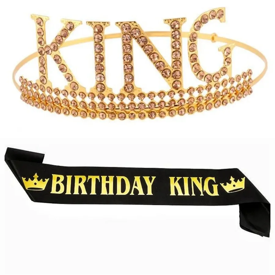 Royal Birthday Accessories for Men - Gold Metal Crown, Sash, for King Themed Party Decorations - view 5