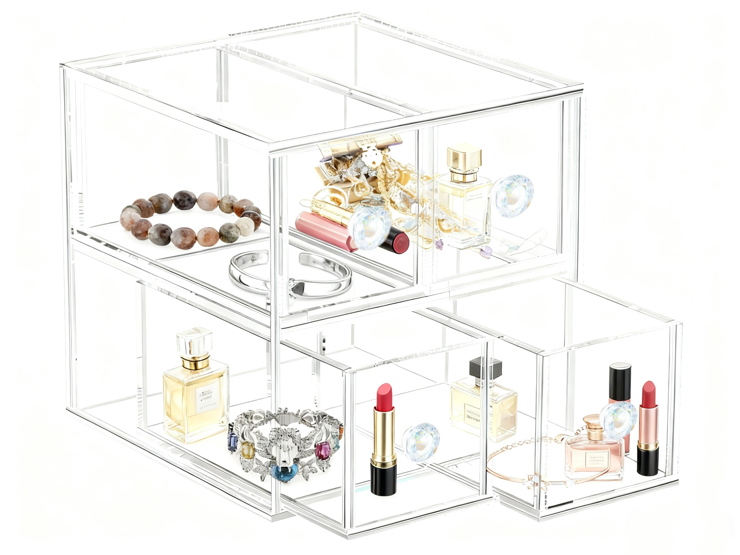 

Acrylic Makeup Organizer Countertop Cosmetics Storage Display Case for Jewelry Bathroom Accessories