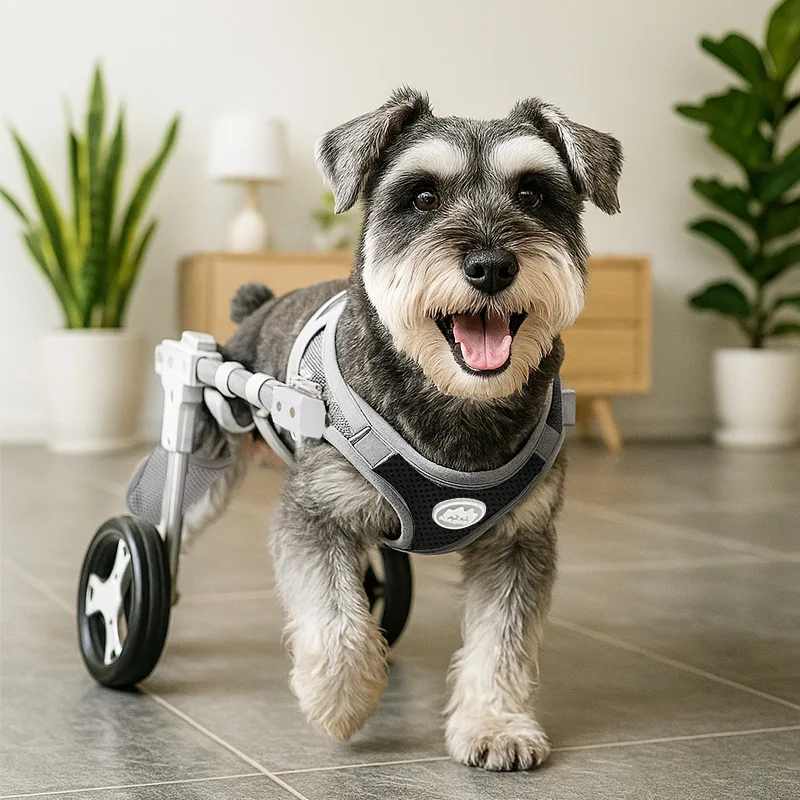 New Fashionable Nylon Dog Cat Rear Limb Wheelchair Lightweight Pet Assistive Cart with Retractable Front Legs Button Closure