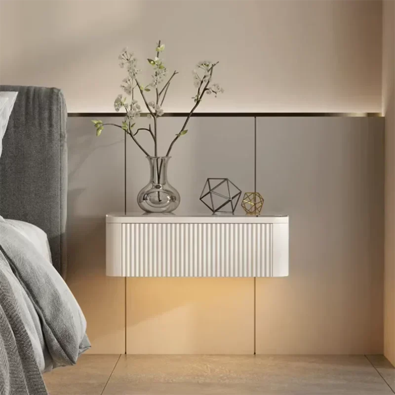 Design Bedside Table Floating Nightstand Storage Cabinet Wood Multifunctional Neat Bed Desk Living Room Designer Nightstands