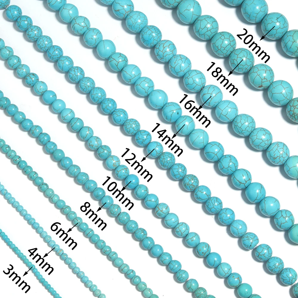 1 Strand Turquoise Beads Smooth Natural Stone Beads Round Loose Beads 3/4/6/8/10/12/14/16mm Pick Size For Jewelry Making