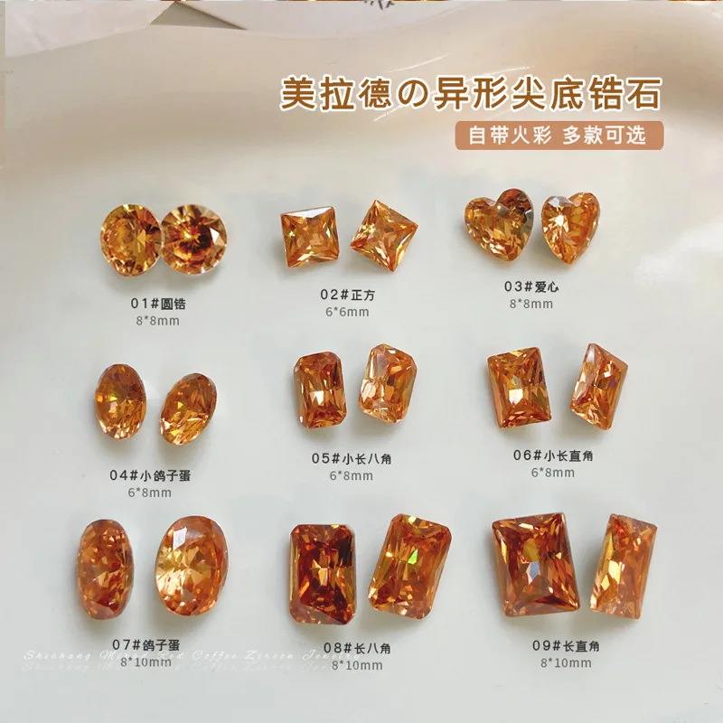 10PCS Sparkle L Zircon Ice Maillard Sharp Diamond Love Rect Square Egg Crystal Nail Art Rhinestones Decoration Manicure Charms