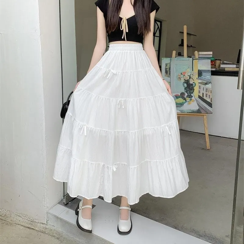 

Повседневная юбка А-силуэта с завышенной талией и бантом, дизайн «торт», из полиэстера, для женщин, весна-лето, для прогулок и повседневной носки