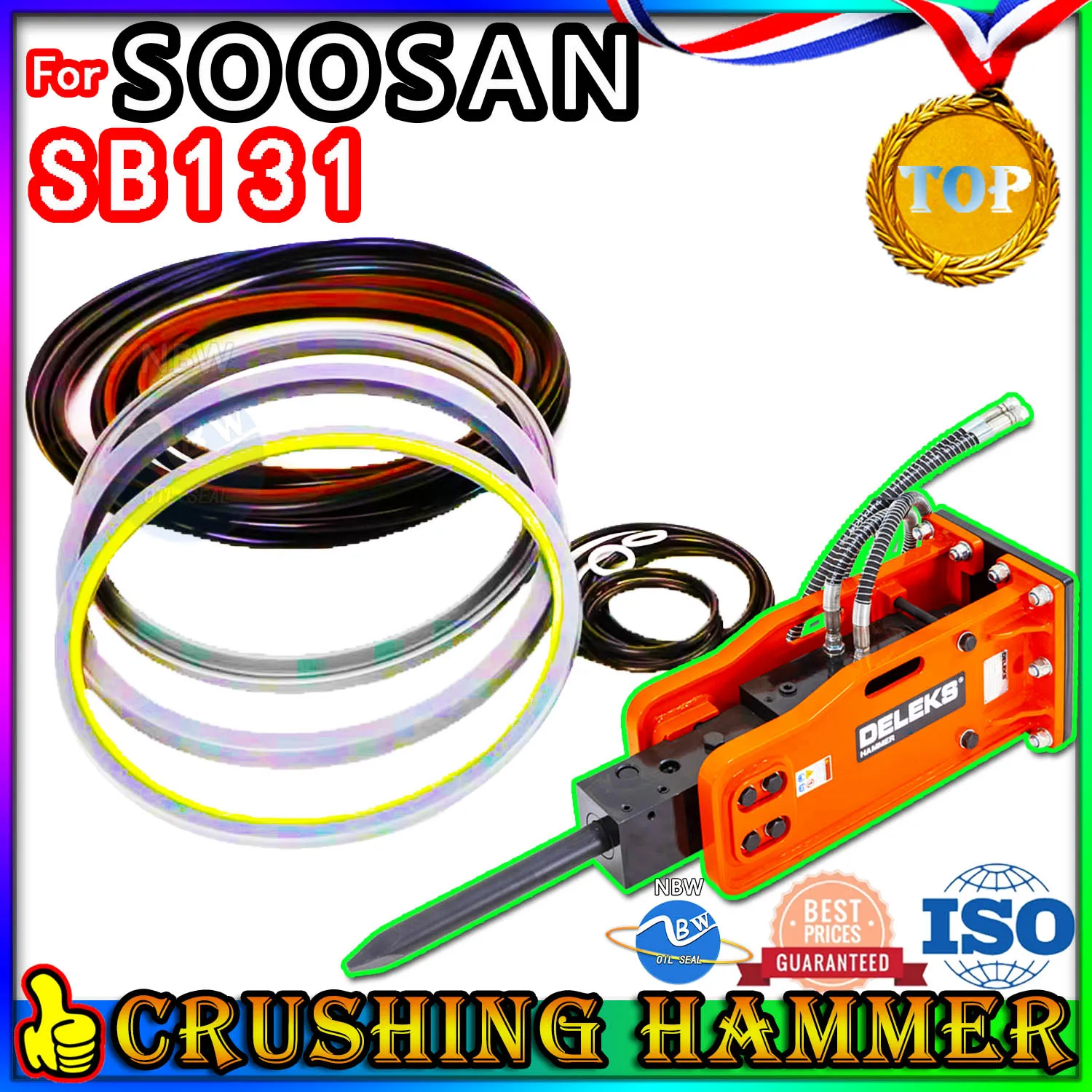 For SOOSAN SB131 Crushing Hammer Oil Seal Repair Kit Excavator Hydraulic Cylinder Broken Breaker Heavy Maintenance type rubber