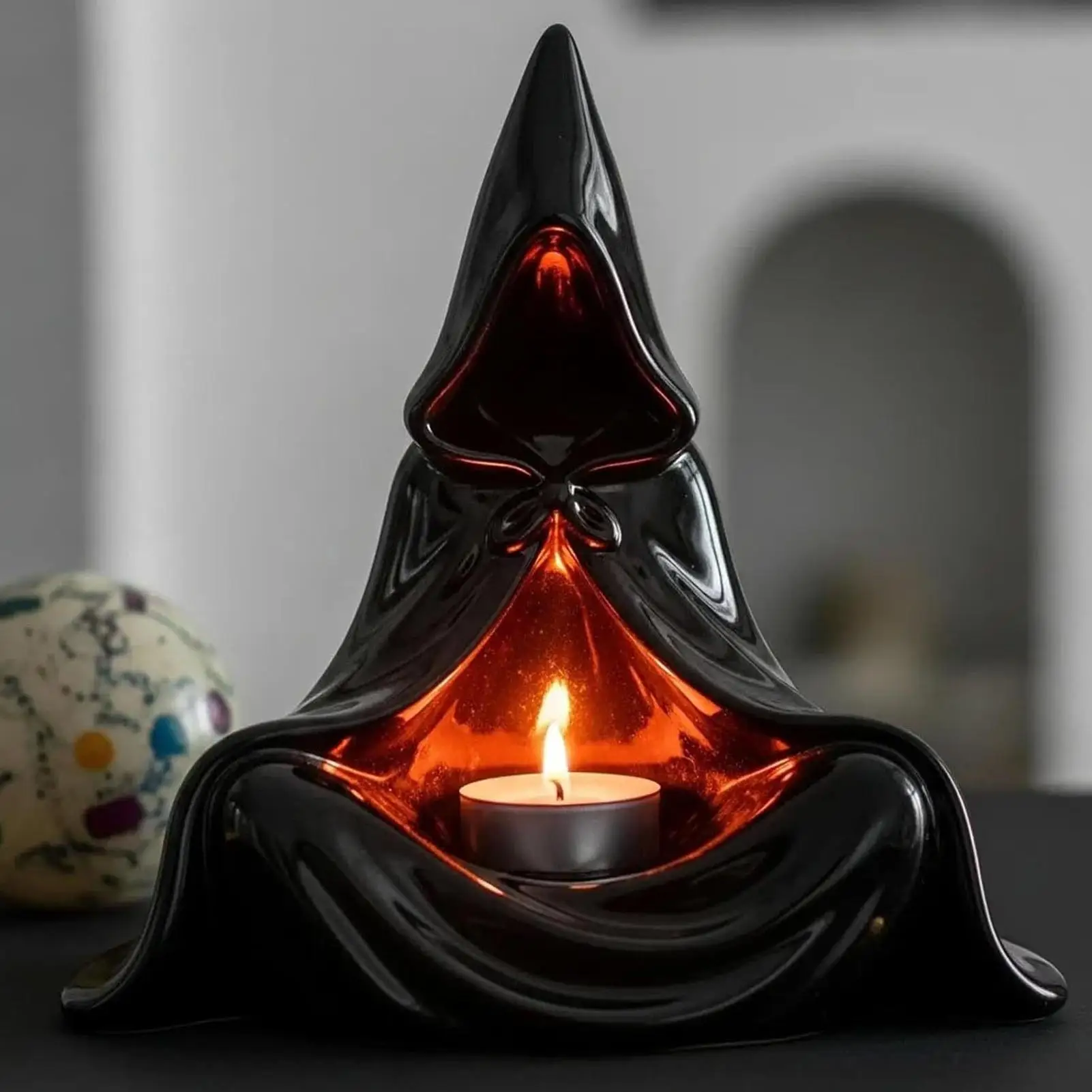 Spooky Tealight Holder Desktop Mysterious Man Decor Gothic Tealight Holder For Halloween Haunted House Counter Fireplace Mantel - view 4