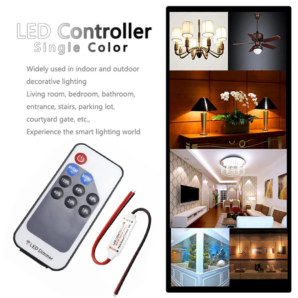 Mini LED Single Color dimmer DC 5V 12V 24V 6A 5050 2835 Strip Lights Constant Voltage PWM Signal Controller with RF 9-Key Remote