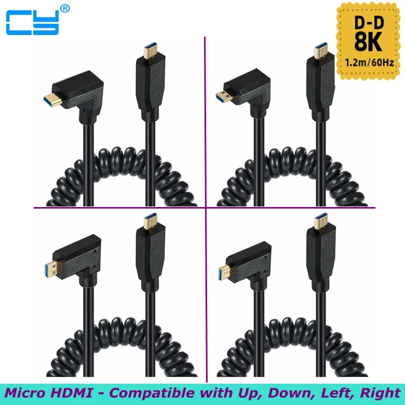 1.2m UP, Down, Left, Right Micro HDMI - compatible with D-type Male To Male Cables 8k@60hz4k @120Hz Spring Telescopic OD4.0mm