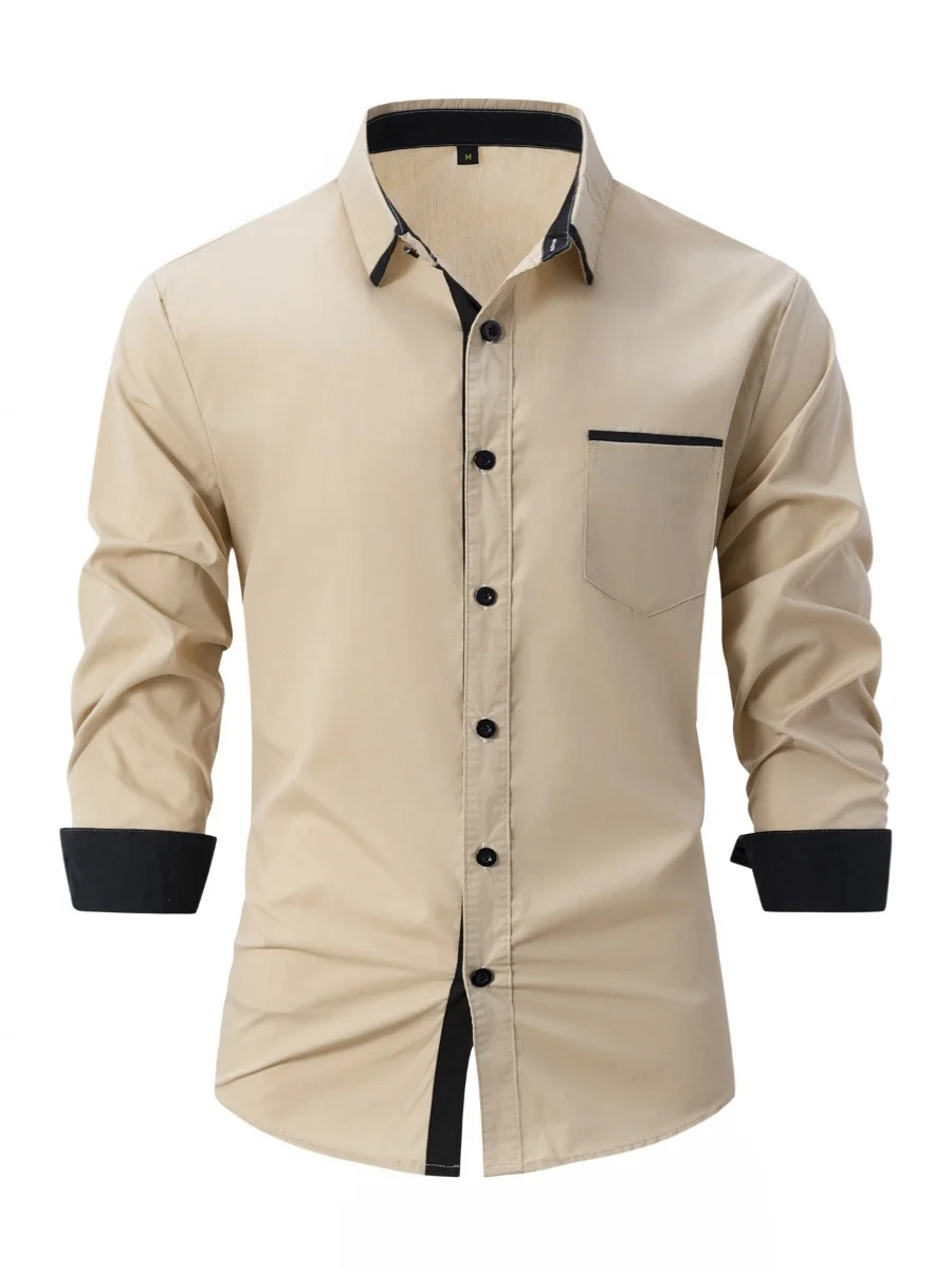 

Slimfit Busin Casual Long Sve irt Color Blo Design Breathable Moisture ng Spring Faion Men's Clothing