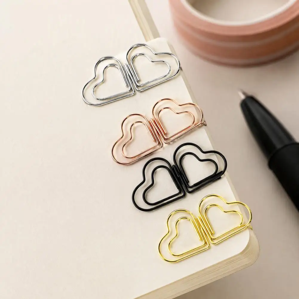 Notebook Bookmarks 50pcs Heart Shape Metal Paper Clips Decorative Stationery Pins Bouquet Card Holders Office Document