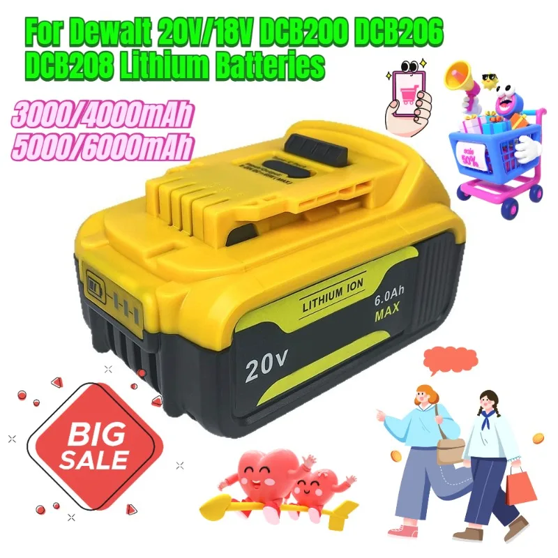 

3000-6000mAh for Dewalt 20V/18V DCB200 DCB206 DCB208 Lithium Batteries