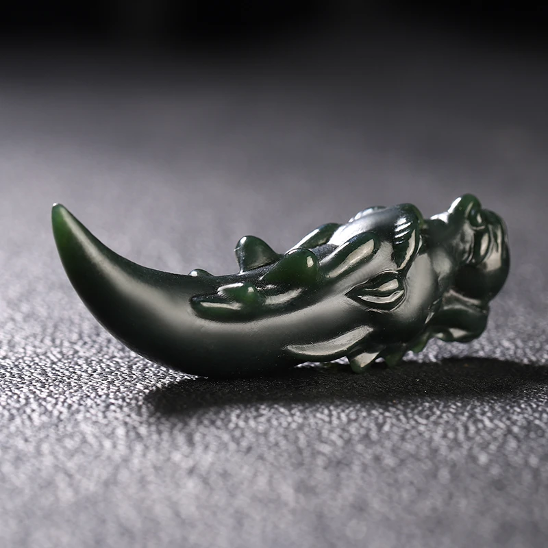 

Natural Nephrite Green Jade Dragon Tooth Necklace Men Women Genuine Chinese Hetian Jade Dragon Tooth Pendant Necklace