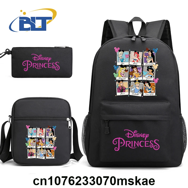 Disney Princess Album Print Kids School Bag Set Student Backpack Shoulder Bag Pencil Bag 3-piece Set for Girls