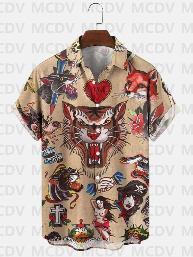 Men's Vintage Sailor Print Casual Breathable Short Sleeve Hawaiian Shirt 3D Printed Men's Button Shirt Hawaiian Shirts