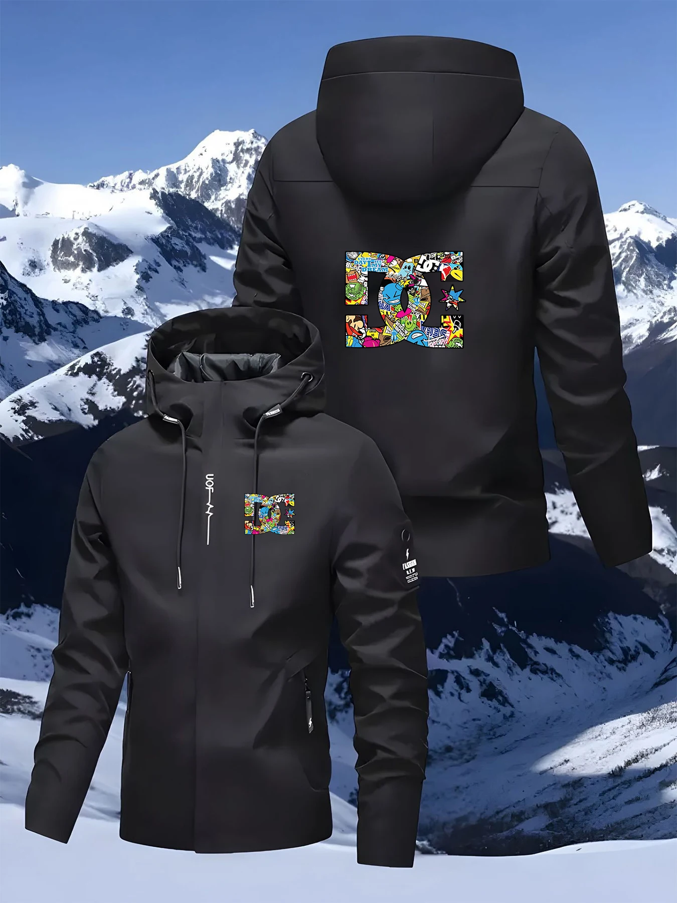 Men's casual jacket with anime print design, versatile for outdoor activities in spring, autumn, and winter for couples.