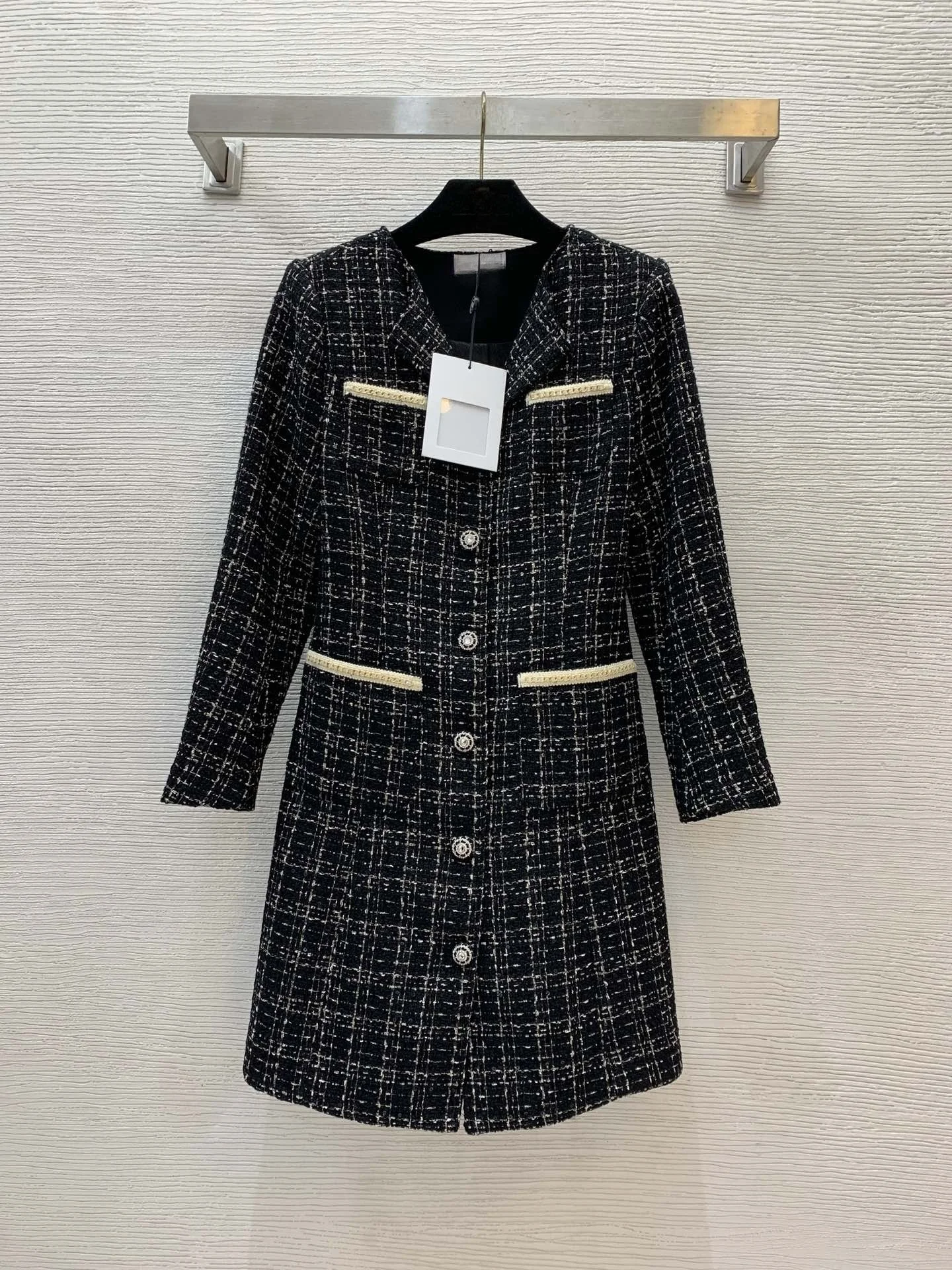 2024 autumn and winter new retro high-end tweed Chanel style medium-length woolen coat for women