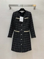 2024 autumn and winter new retro high-end tweed Chanel style medium-length woolen coat for women