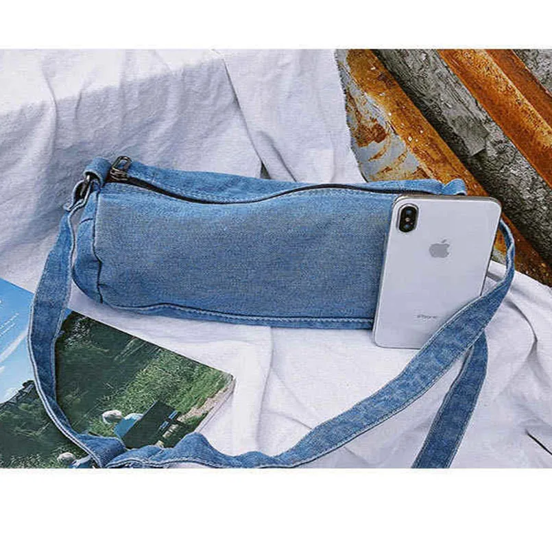 Denim Campus Unisex Large Capacity Shoulder Messenger Crossbody Bags Cylinder Jean Women Purse