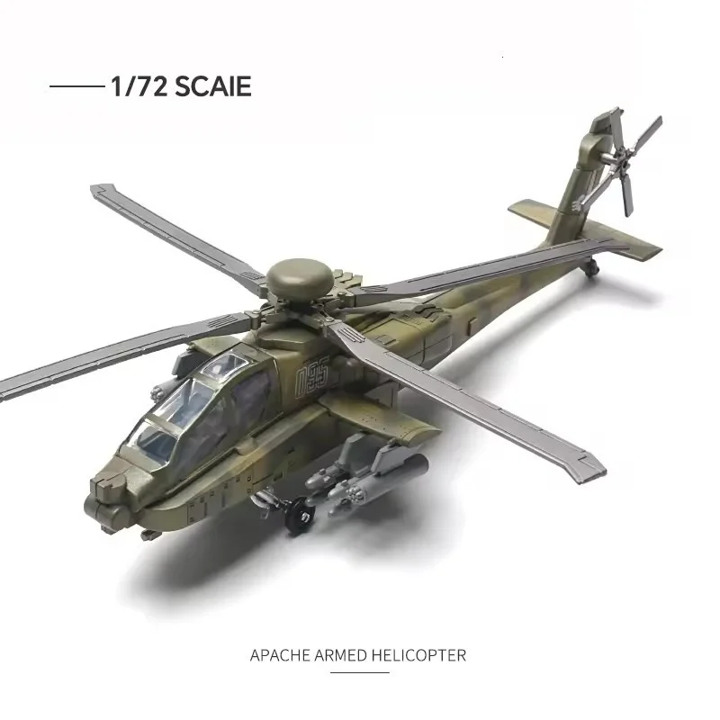 1:72 Scale Toy Planes US Apache Armed Helicopter AH64 ABS DieCast Aircraft Model Building Blocks Toy Collection Boy Holiday Gift