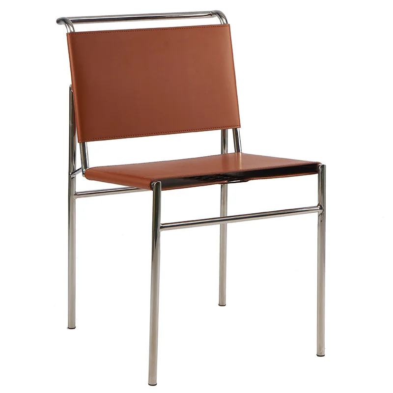 

Nordic stainless steel light luxury saddle leather back chair modern simple small apartment cafe leisure chair