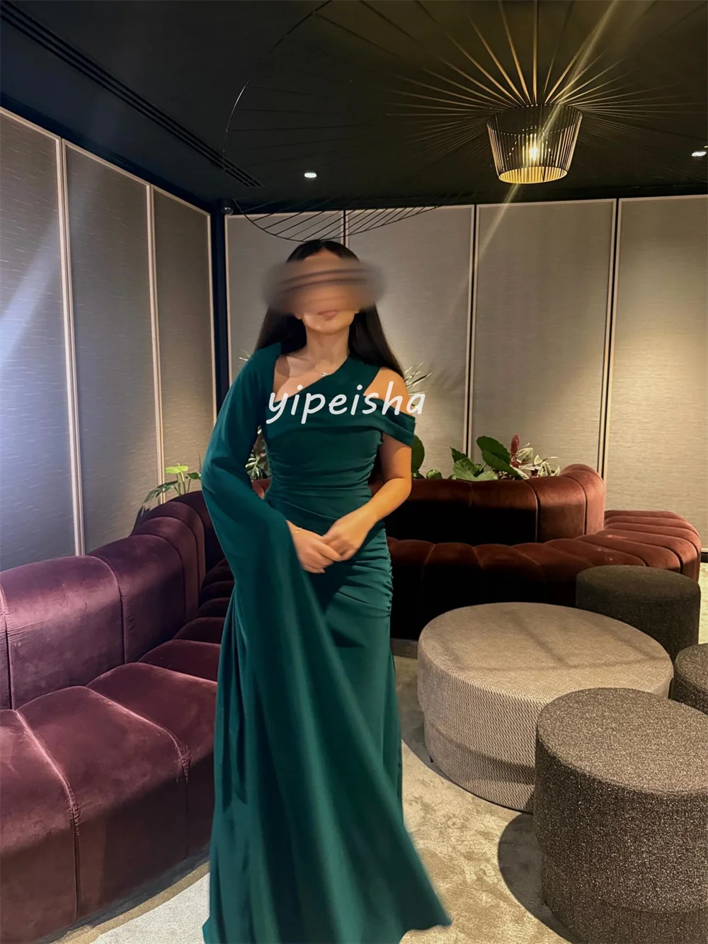 تخصيص مطابقة الأزياء الشيفون الطية Ruched رايات ألف خط الخامس الرقبة فساتين طويلة فساتين السهرة الأحجام المتاحة جودة عالية #4