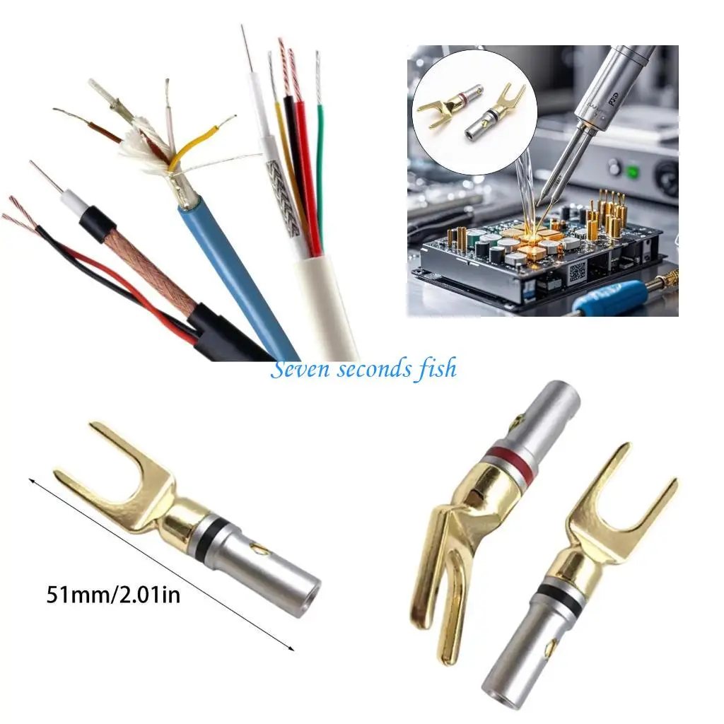 

L74B 2PCS Золотая 4 -мм 4 -мм банановая штекер разъем Y Spade усиливает звук