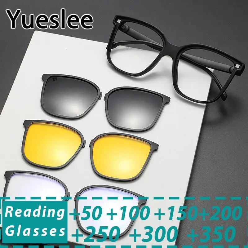 

R56533 Polarized Magnetic Clip Retro Rectangle Men Reading Glasses +100 +200 +300 Women Removable Multi-Purpose Eyeglasses