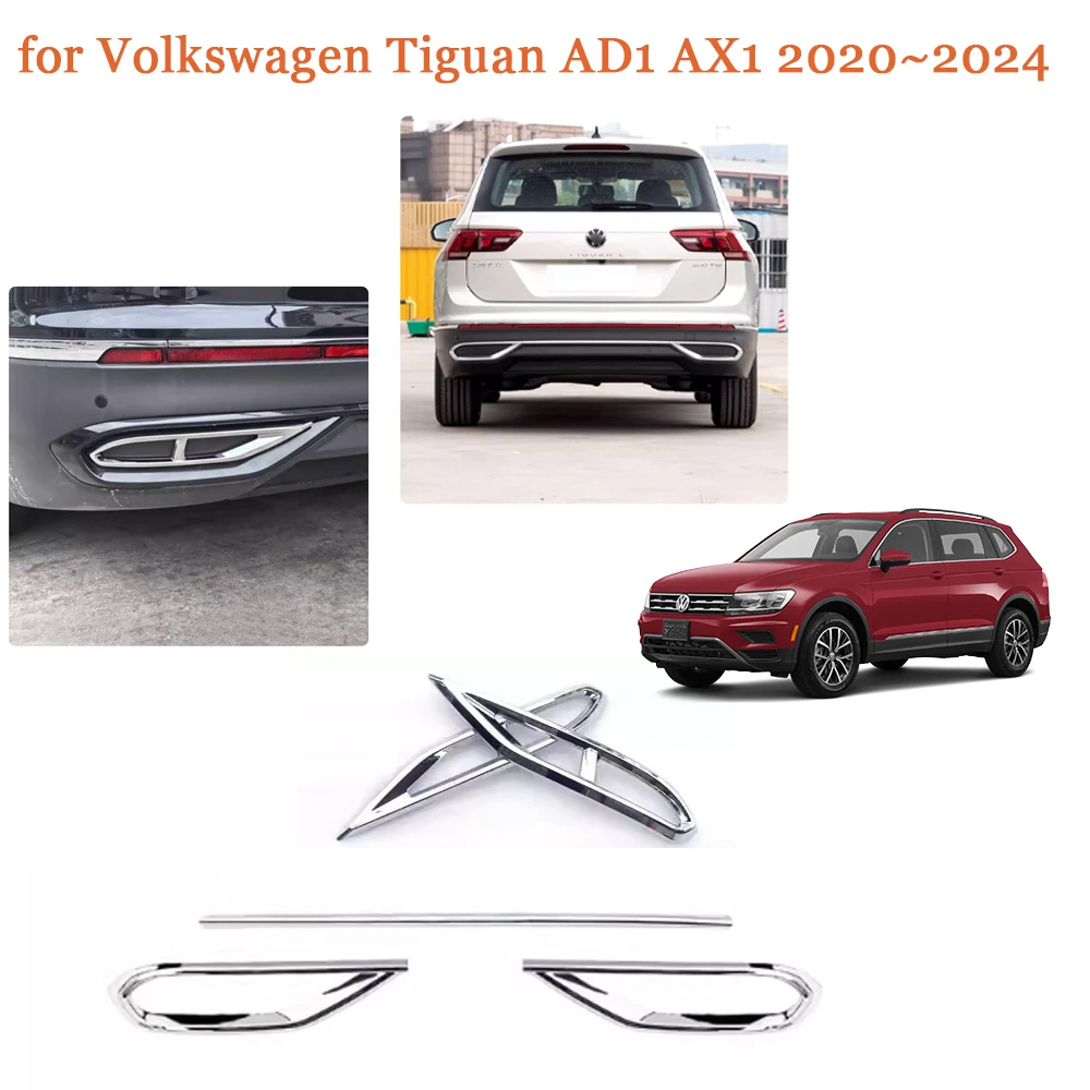 Car Strips Trim for Volkswagen VW Tiguan R-Line TSI TDI 2020~2024 ABS Bumper Cover Chrome Exhaust Diffuser Sticker Accessories