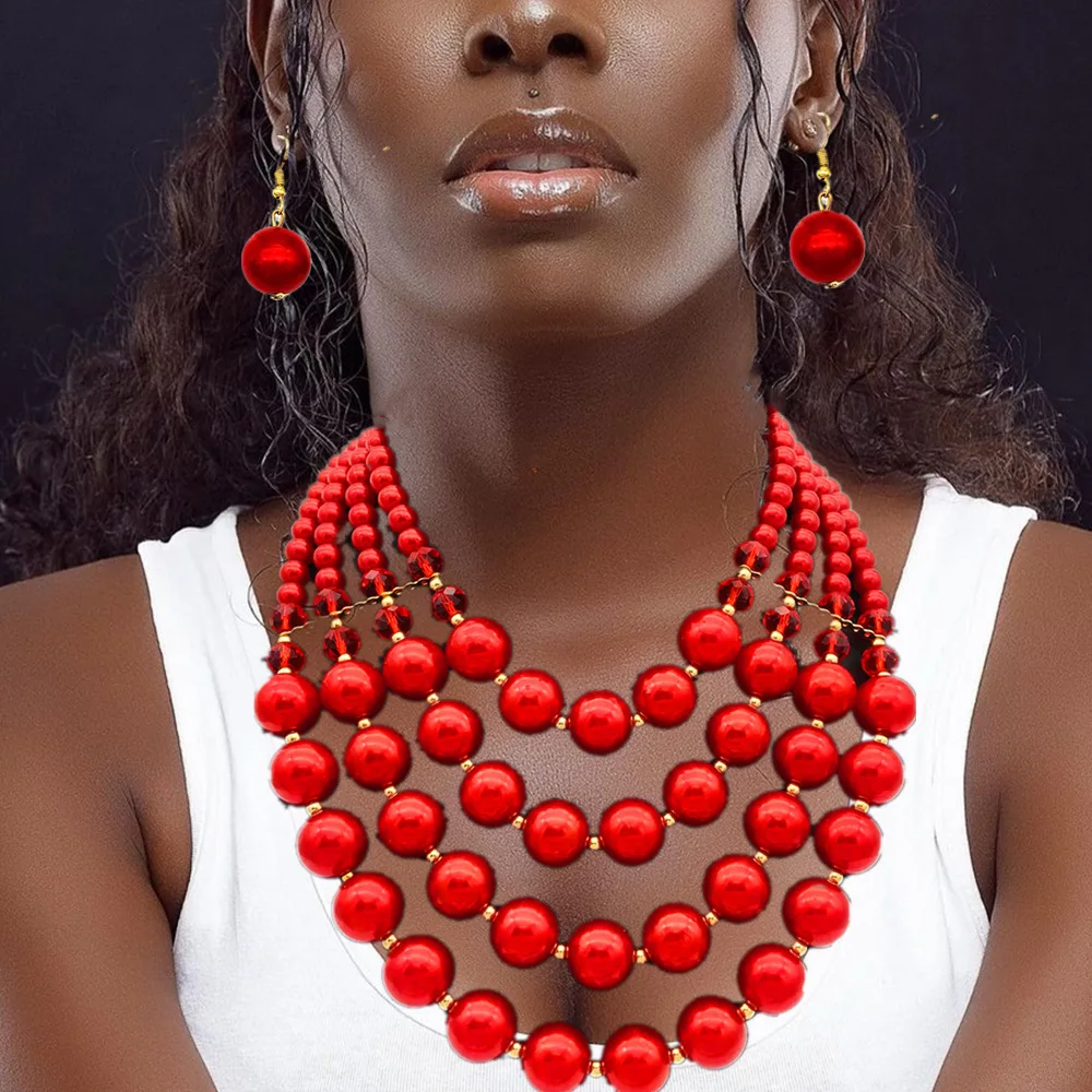 Handmade Bib Beads Jewelry Sets African Style Statement Necklace Earrings Combo Bridal Wedding Fashion Accessories For Female